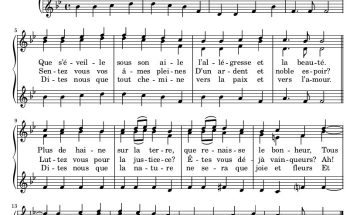 Partition de "l'hymne à la joie" par Beethoven 